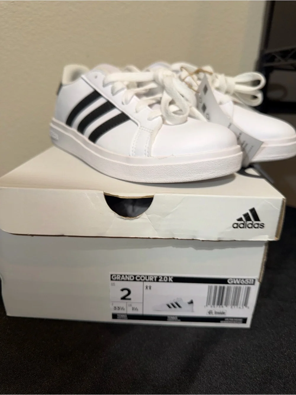 adidas White Sneakers with Black Three Stripes - Kids